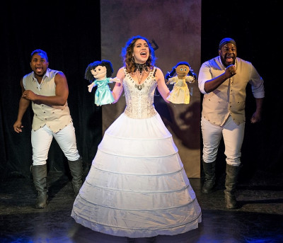 Michelle Lauto, with Eric Andrew Lewis (left) and David Robbins in “Spamilton” at the Royal George Theater cabaret.